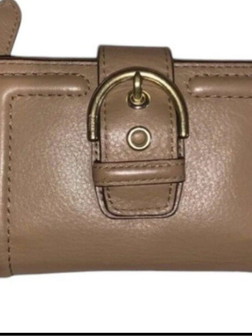 COACH Taupe Leather Buckle Continental Wallet - Picture 2 of 8